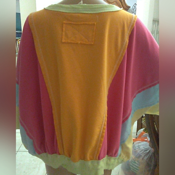BiBi Boxy 3/4 Dolman Sleeve Blouse Multi-color Patchwork (Super Cute, Fab Brand) - Picture 2 of 11